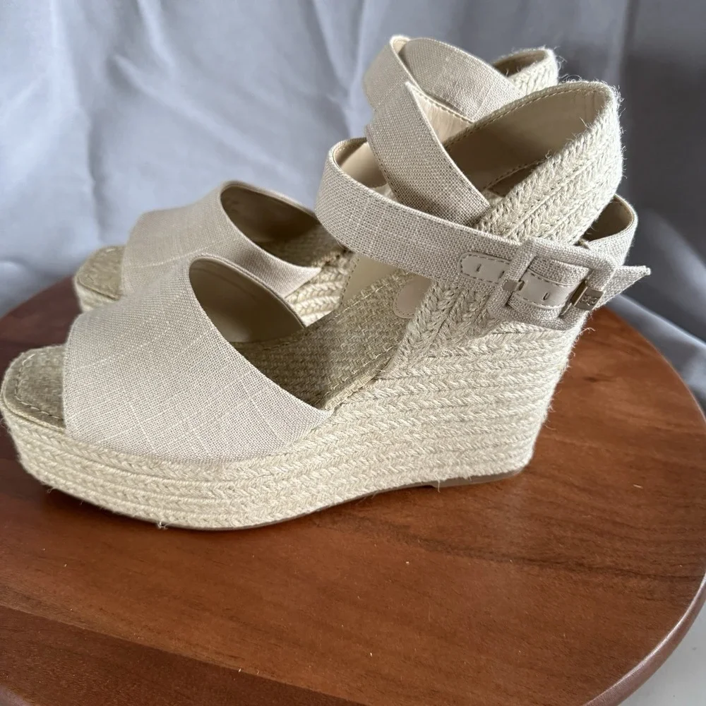 Sam Edelman Vada Natural Linen Espadrille Wedge Sandals Women Size 11 I6283F2250